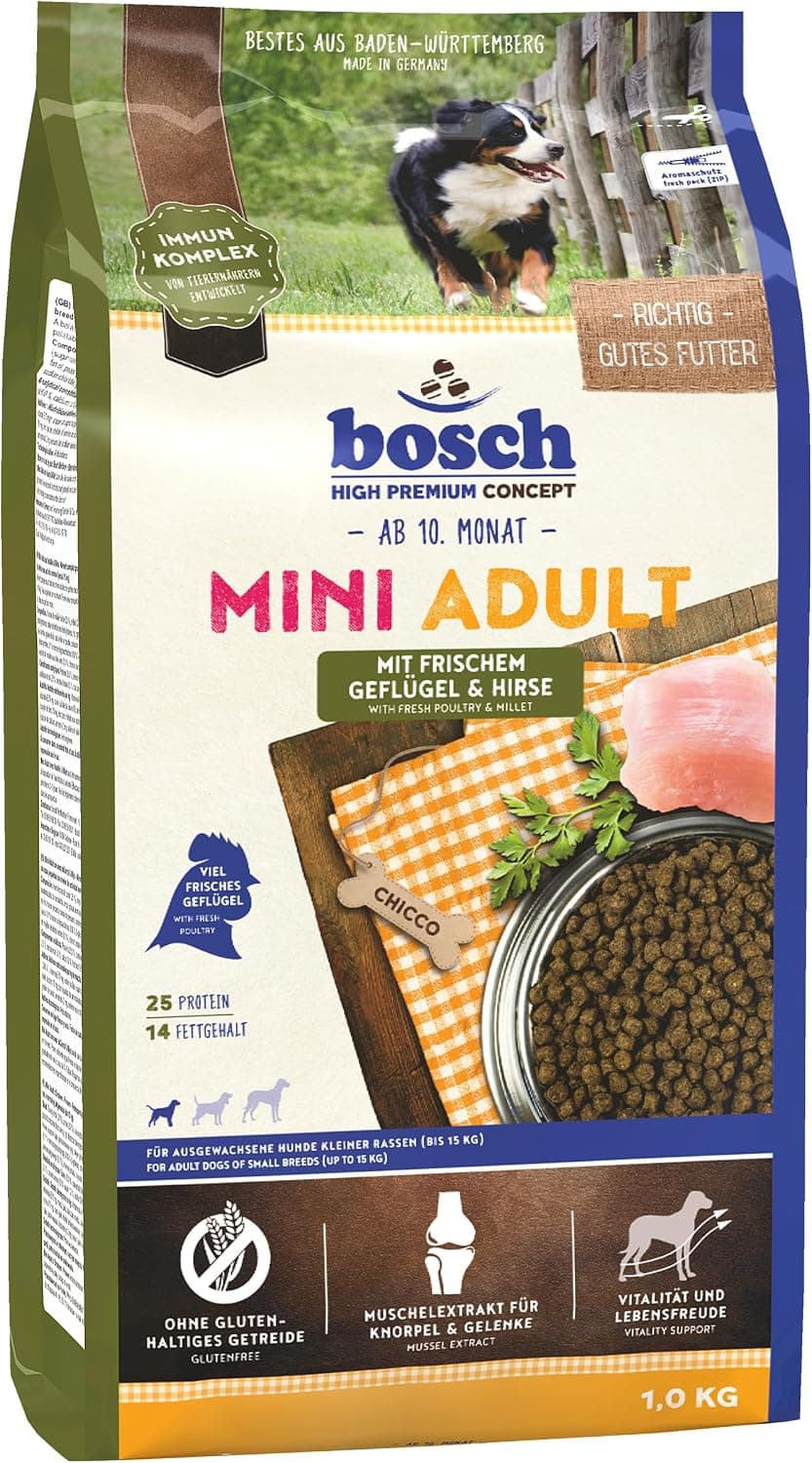 bosch HPC Mini Adult | con aves de corral frescas y mijo | Alimento seco para perros adultos de razas pequeñas (hasta 15 kg) | 1 x 3 kg