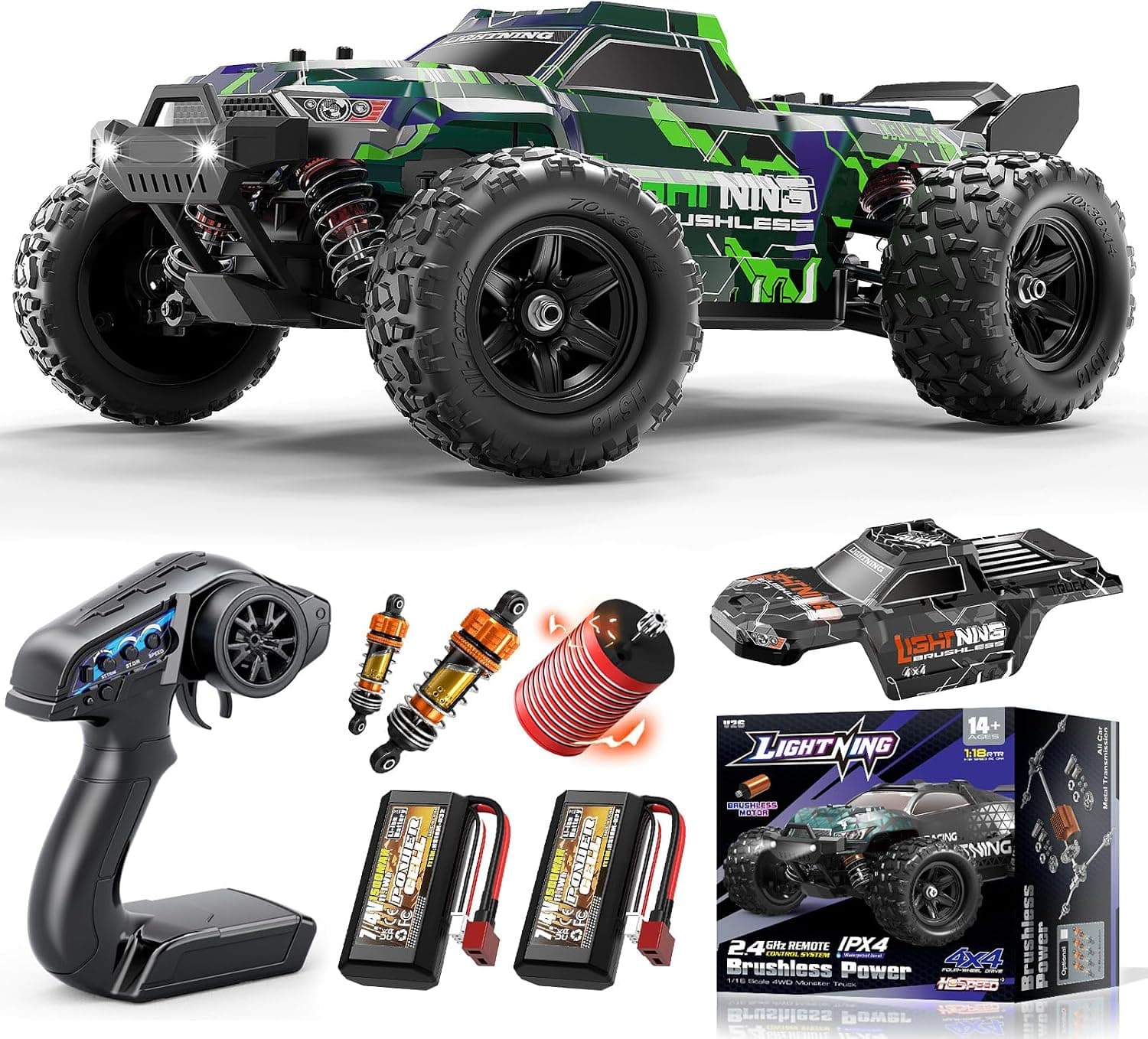 Coche Teledirigido Adulto 1:18 Brushless RC Offroad 4x4 52 km/h