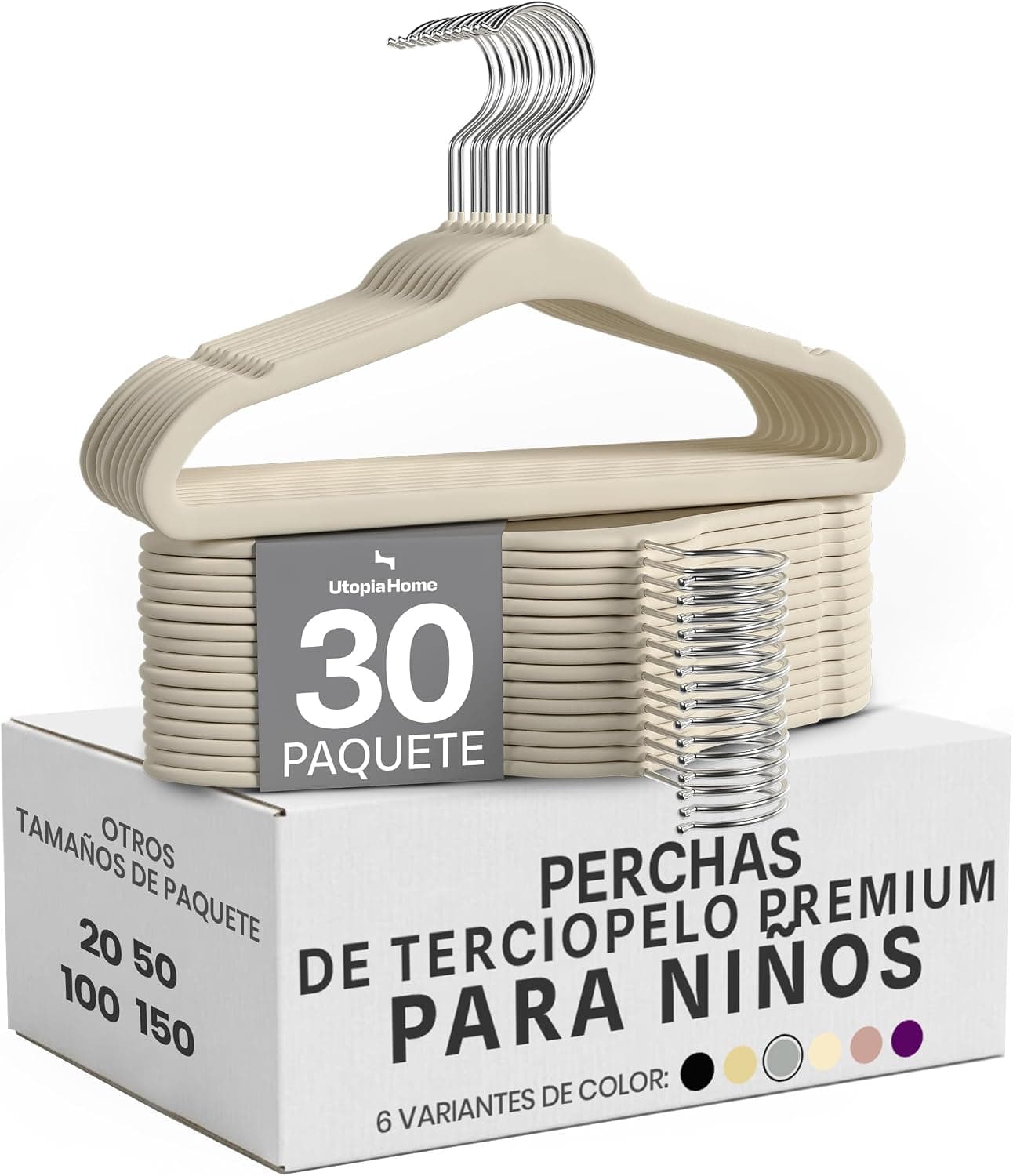 Utopia Home Perchas Terciopelo para niños (Marfil, Paquete de 30)
