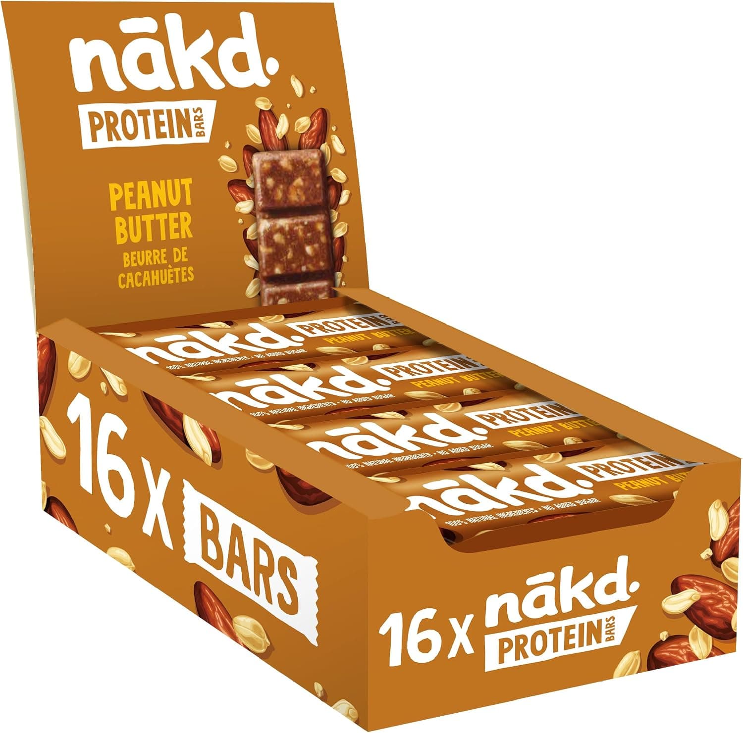 Nākd. Protein Mantequilla de Cacahuete | Barritas Raw | 16 x 45g (720g)
