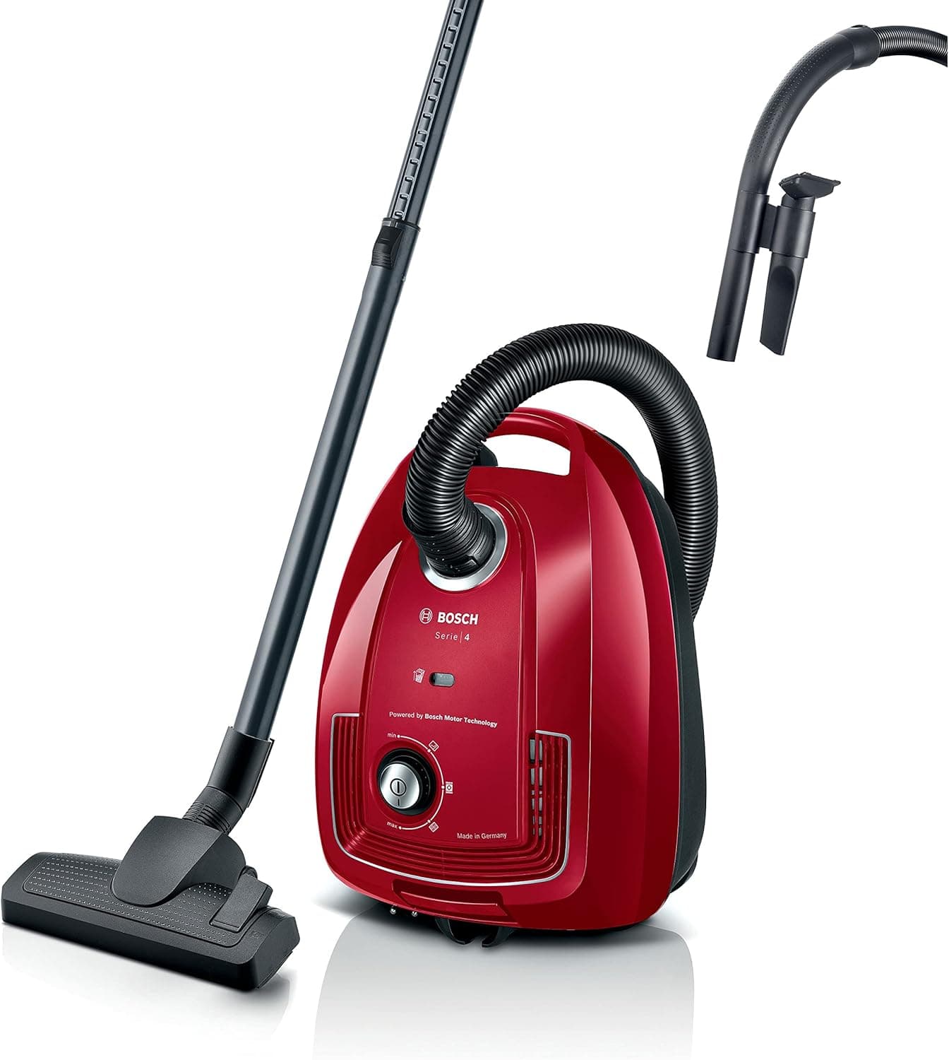 Bosch - Aspirador con Bolsa,Serie 4,Filtro higiénico PureAir, Rojo, BGB38RD2