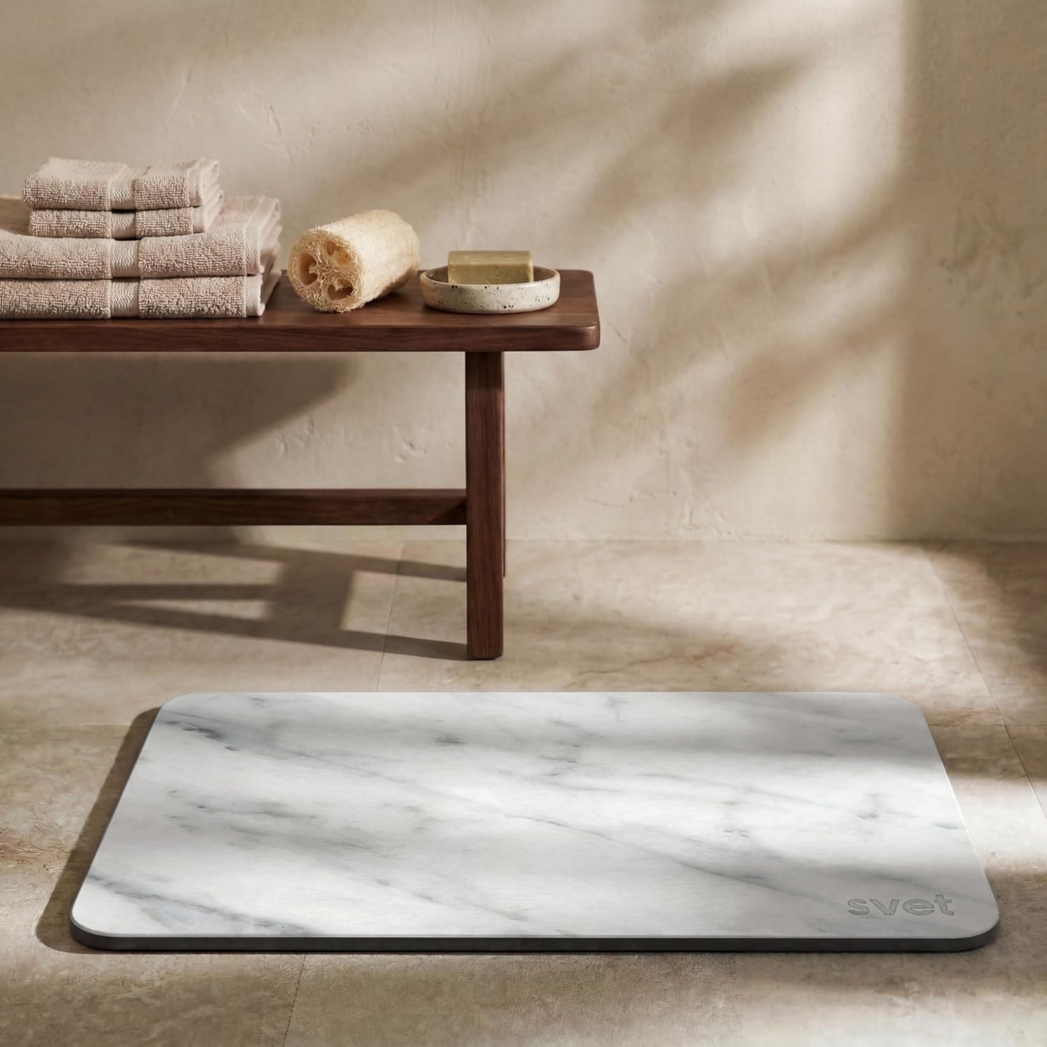 Svet - Alfombra Diatomita Baño - Secado Rápido y Ultra Absorbente, Antideslizante, Antibacteriana y Antihongos, Alfombrilla Baño Diatomita de Piedra. (Mármol Clásico)