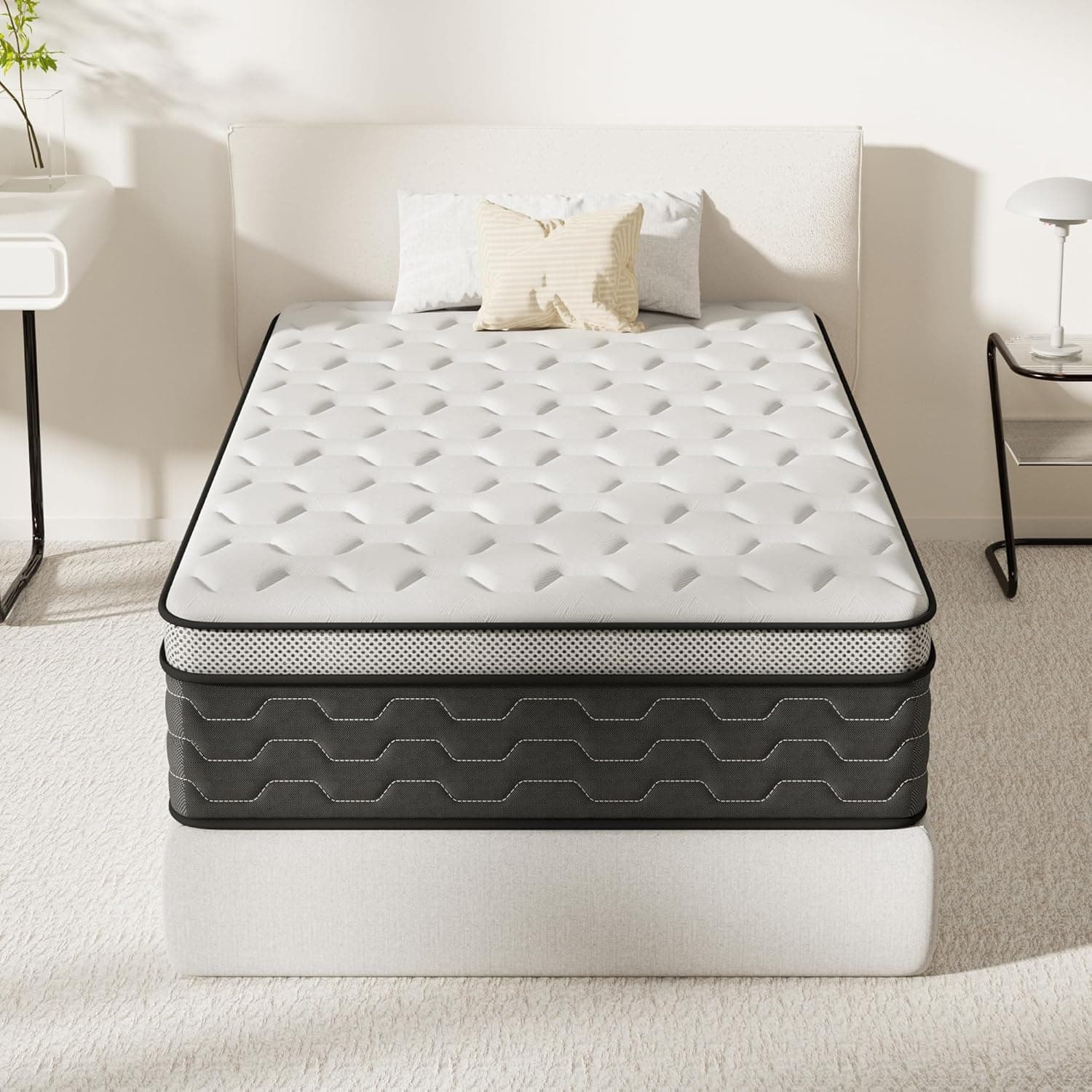 DEWINNER Colchon 90 x 200 | Altura 27 cm | Colchones Viscoelástico con Muelles Ensacados | 7 Zonas | Firmeza Media | Ideal para Habitaciones Pequeñas y Una Persona | Transpirable | Ergonómico