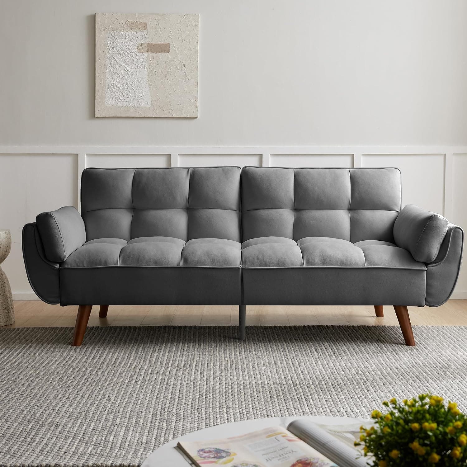 JIEXI Sofá de 2 plazas de Tela Moderna, sofá Convertible Tatami con 3 ángulos Ajustables, sofá de salón, Apto para Sala de Estar, Cama de Invitados con Patas de Madera