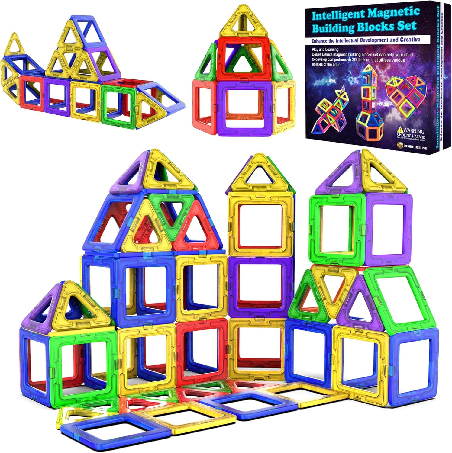Desire Deluxe Juguete de Bloques de Construcción Magnéticos – Bloques Magnéticos Educativos Stem para Niños, Aprendizaje Creativo Sensorial Montessori para Bebés y Niños de 3+ Años – 40 Piezas