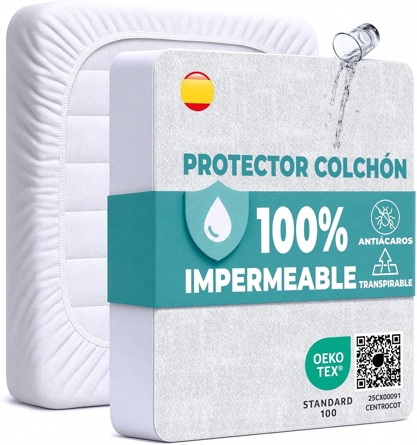 Protector Colchón 60x120 cm Funda Colchón Impermeable de Algodón Sábana Impermeable Protectora para Cuna Cubre Colchón Transpirable Cover Hipoalergénico Antiácaros Antibact. Lavable a Máquina