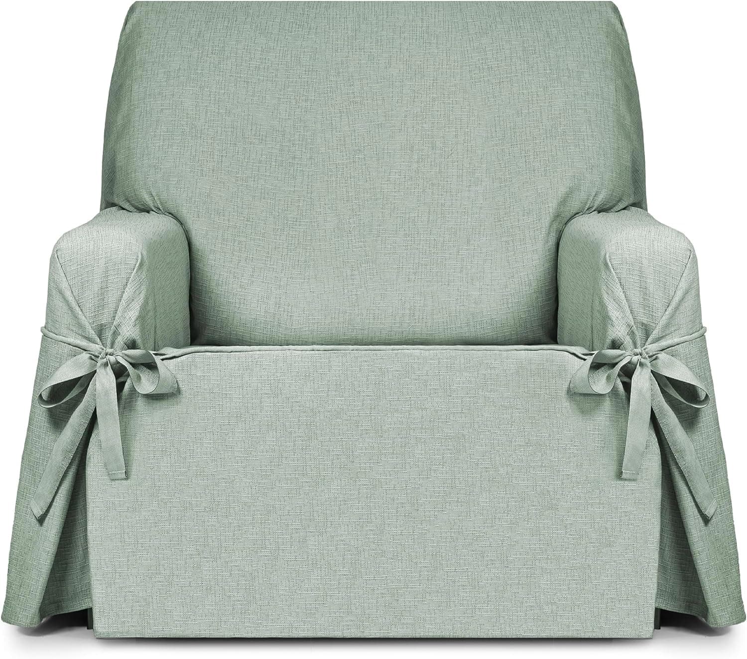 Eysa Genna Funda de sillón Antimanchas 1 Plaza con Lazos, para sillones de 80 cm-120 cm Respaldo orientativamente (Unos 55 cm - 60 cm de sentada del sillón), Agua Marina.