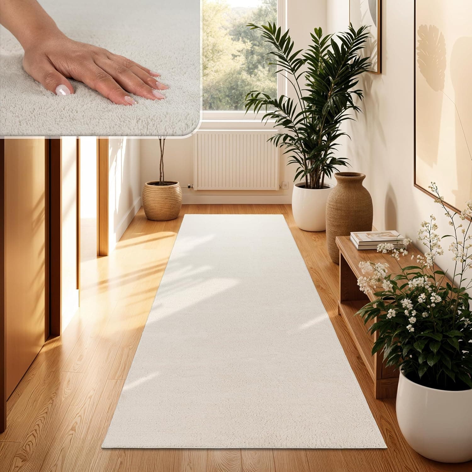 Paco Home Alfombra Moderna y Suave para Salón a Pelo Corto Lavable Fluffy Uni Efecto Piel Intemporal Elegante Antideslizante Fácil de Limpiar, tamaño:60x100 cm, Color:Crema 4