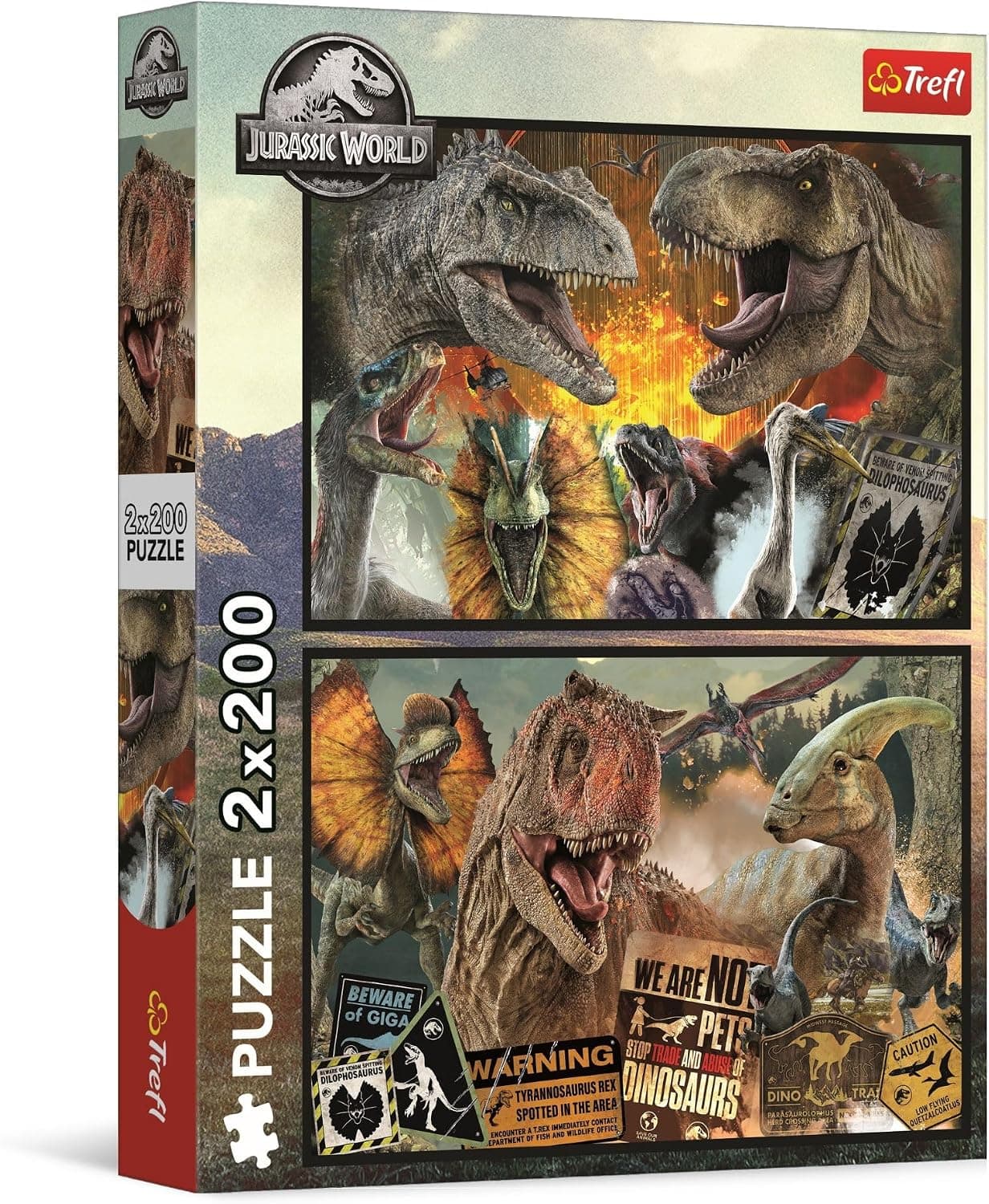 Trefl - Puzle 2en1: Jurassic World, El Mundo prehistórico - 2 x 200 Piezas - Set de Dos Rompecabezas para Adolescentes
