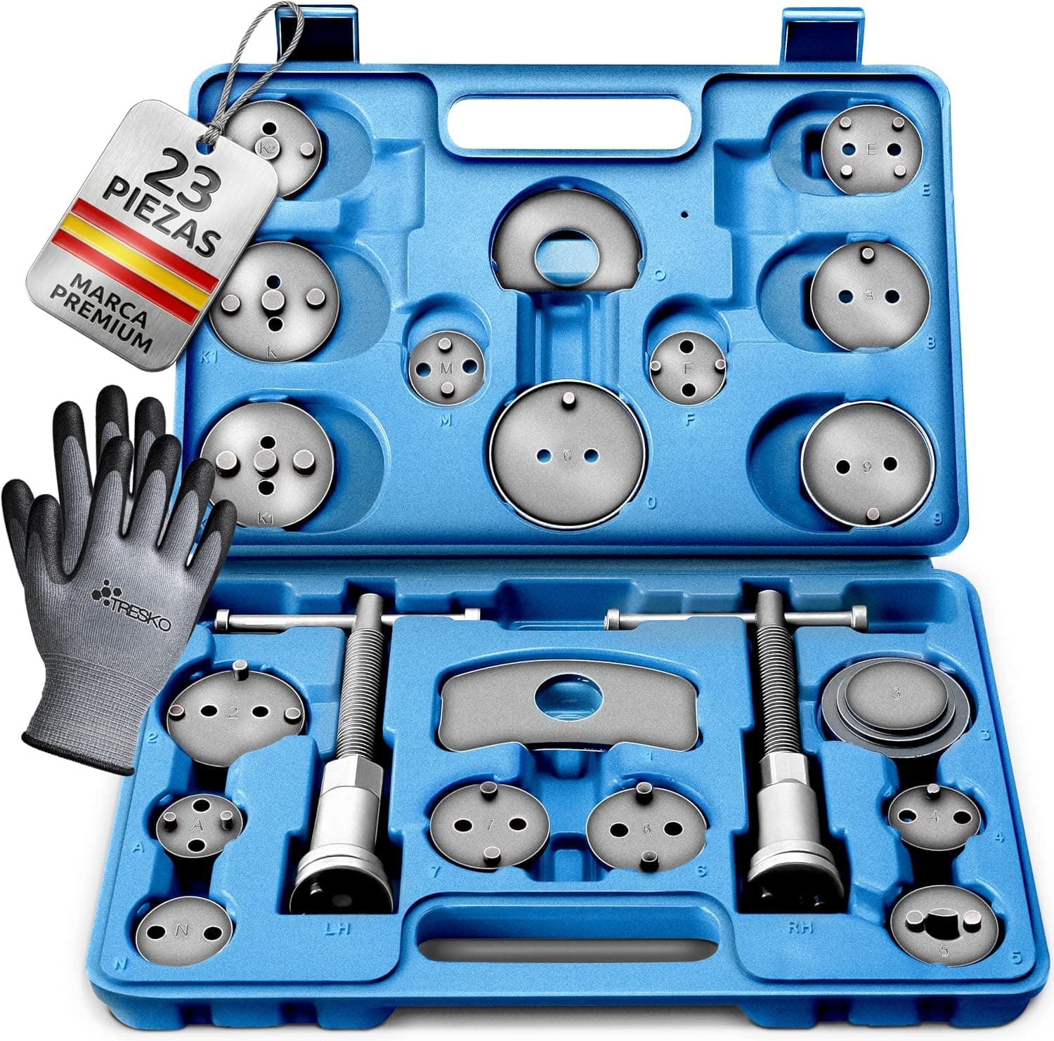 TRESKO® Reposicionador de pistones de Freno 22 Piezas para reposicionar el pistón de Freno al Cambiar los Discos, Las Zapatas o Las Pastillas de Freno, Set de Herramientas para vehículos