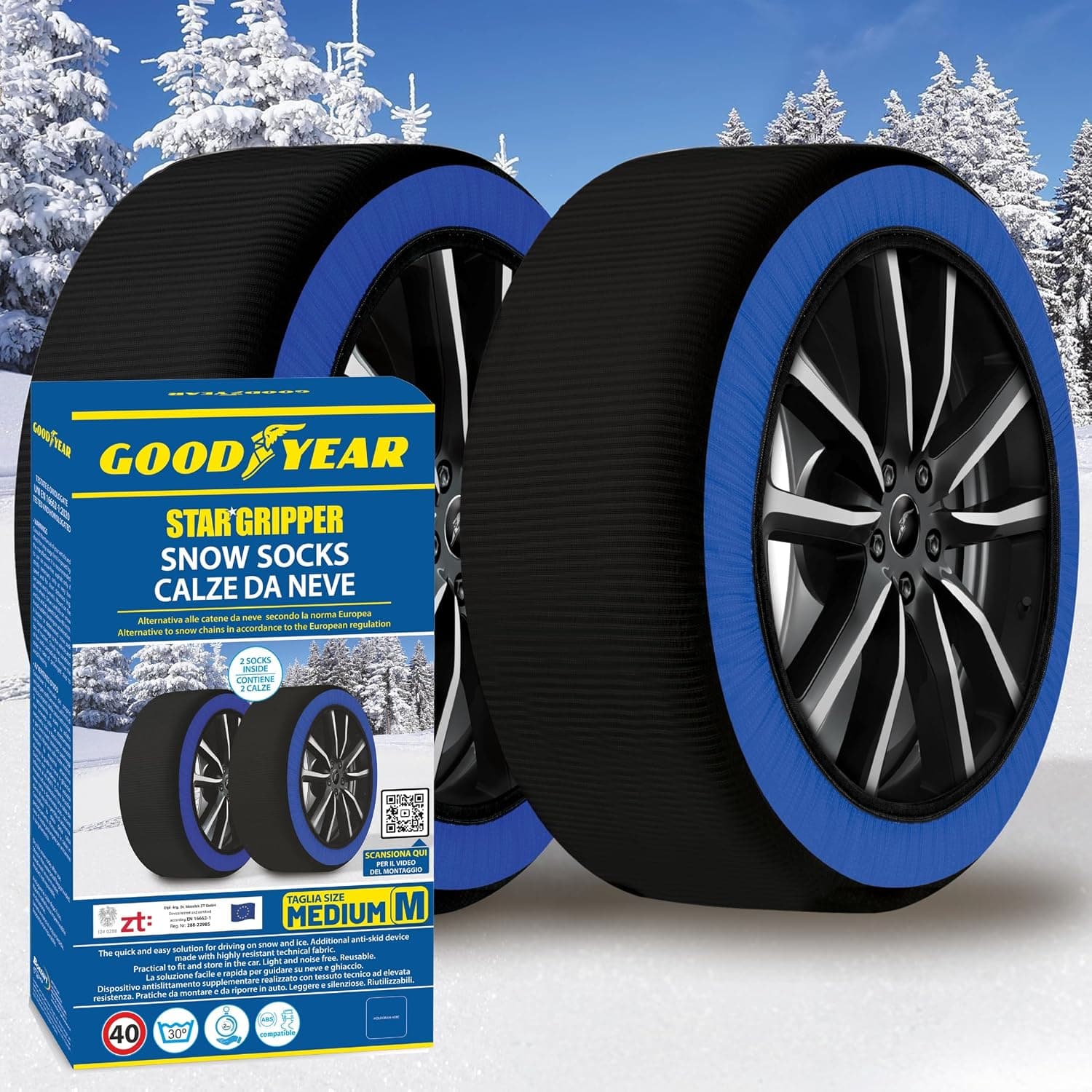 Goodyear Calcetines de nieve GoodYear Star Gripper homologados Italia EN 16662-1:2020 dos cadenas de nieve de tela para coche. Snow Sock Talla M