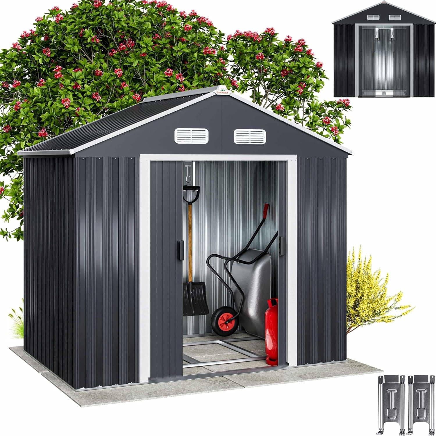 GARDEBRUK Cobertizo Jardín 2m² Acero Galvanizado con Base Negro