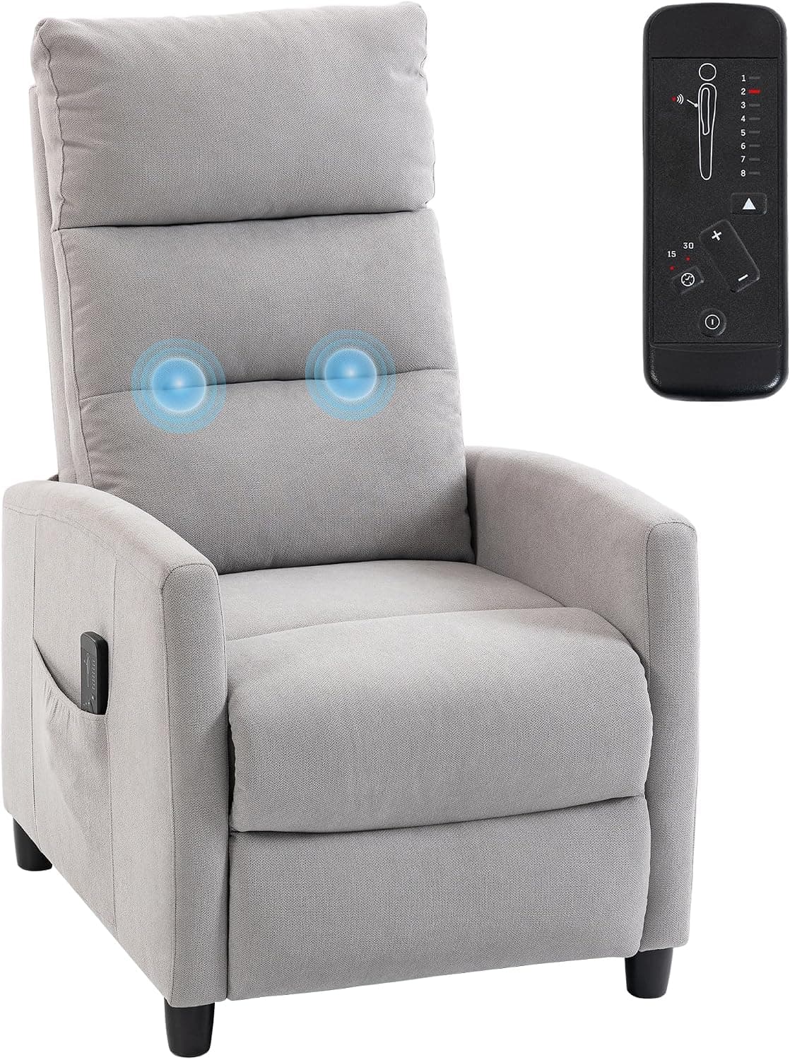 HOMCOM Sillón de Masaje Reclinable 160° Reposapiés 66x91x108 cm Gris Claro