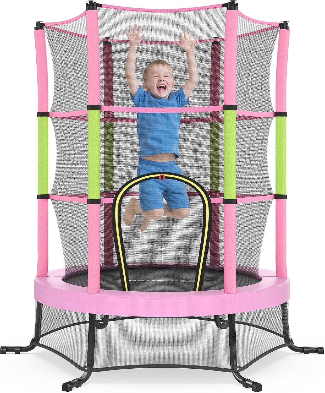 SONGMICS Cama Elástica Infantil, 174 cm de Diámetro, con Redes de Seguridad, Almohadillas de Seguridad, Mini Cama de Fitness, Marco de Acero, Uso Interiore