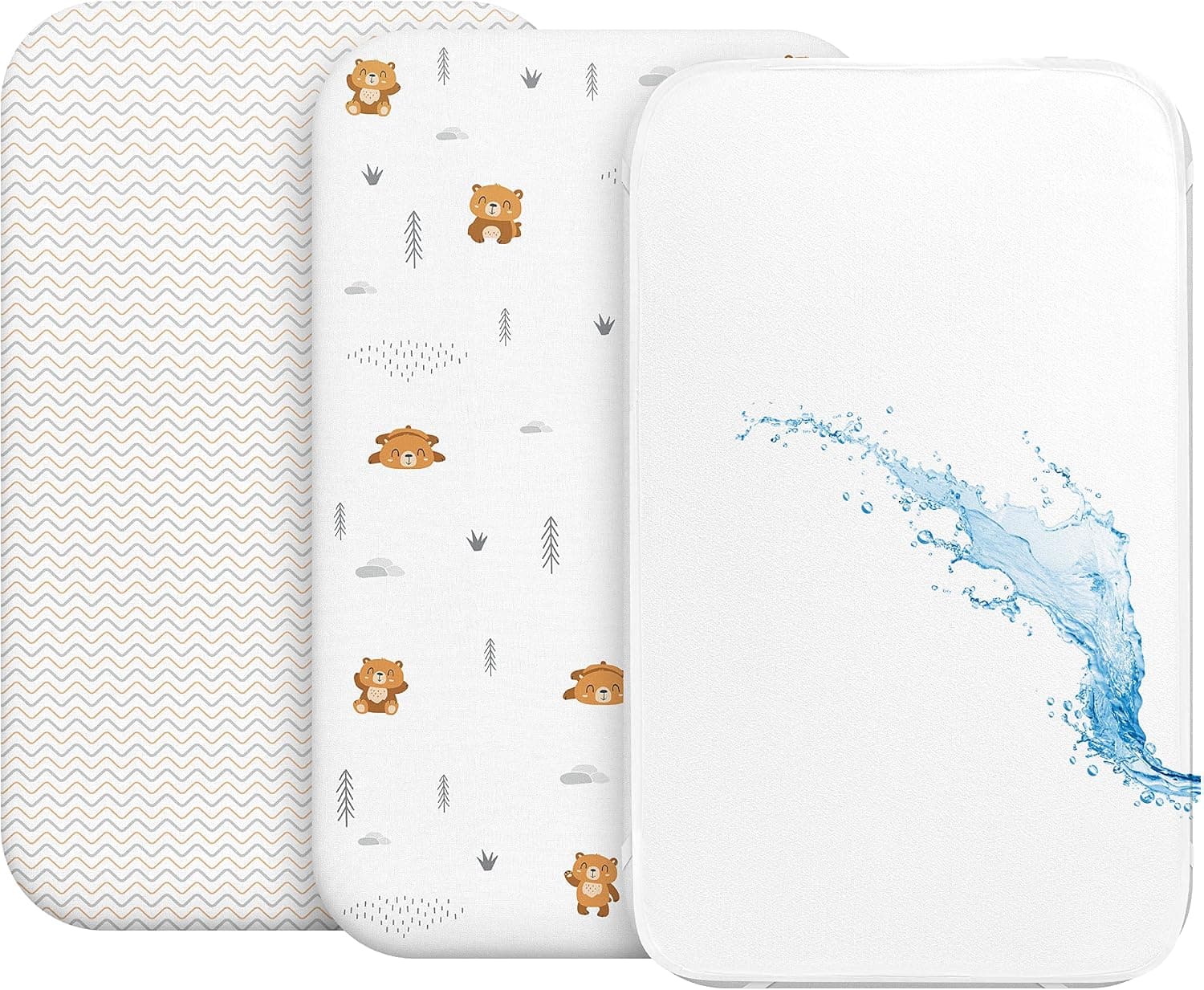2 Sabanas Minicuna + 1 cubrecolchon para minicunas para Bebes Impermeable elástico - Lote de 3 Ropa de Cuna - Talla 50x83cm - Compatible con cunas, colchon - Niño y Niña - Diseño Ositos