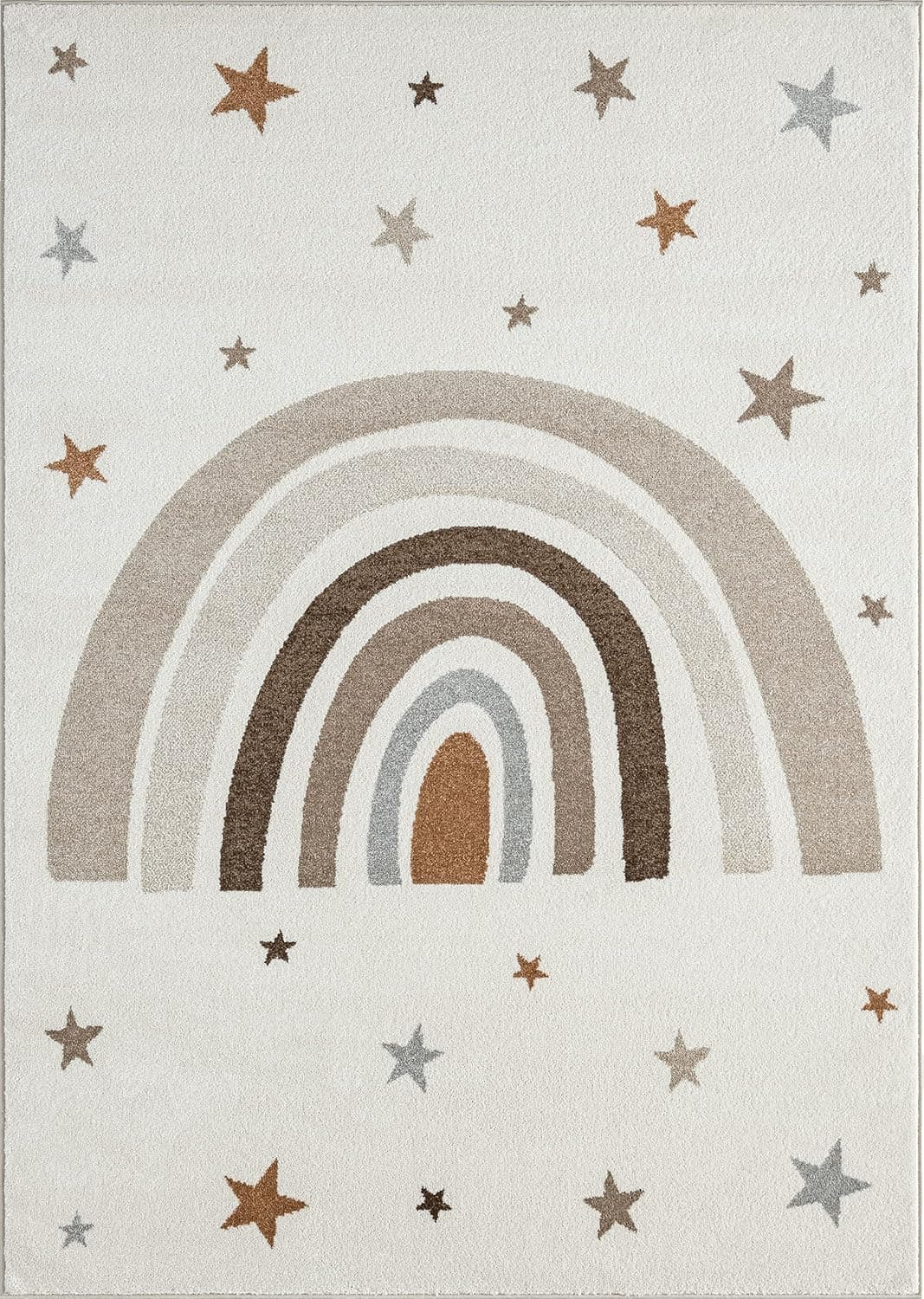 the carpet Dreamy Kids - Alfombra Infantil Moderna, Pelo Suave, fácil de cuidar, no destiñe, Estampado Arco Iris, Crema, 080 x 150 cm